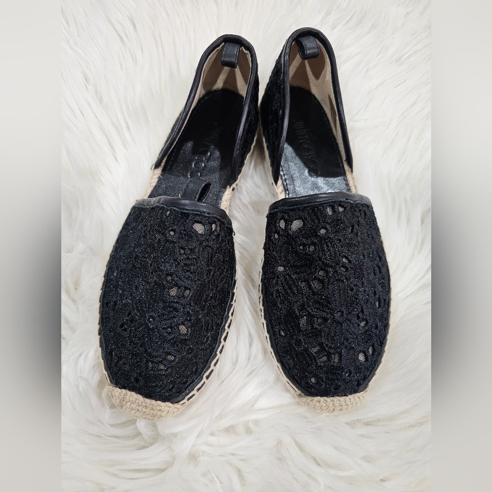 Jimmy Choo Espadrille Dolphin black lace sandal flats never worn 36